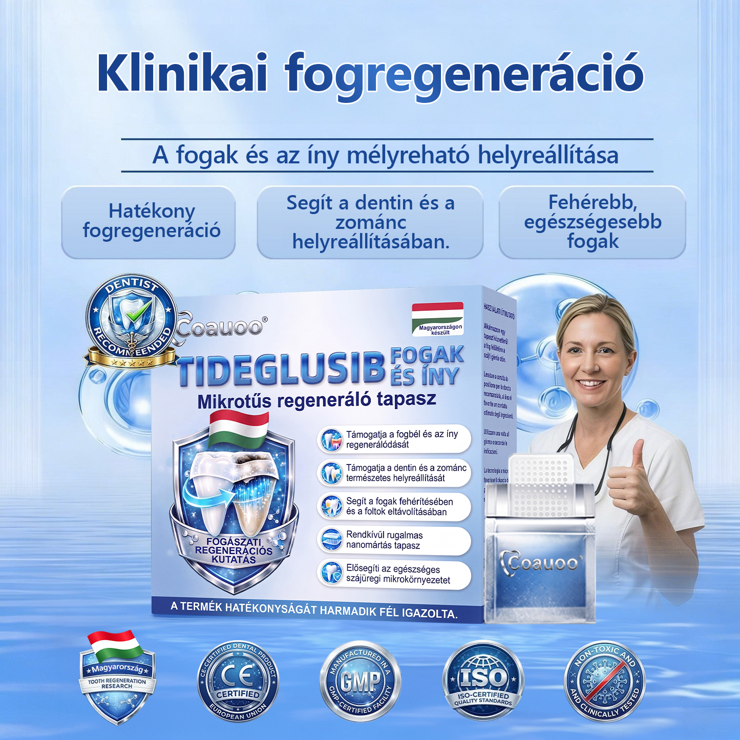 🇭🇺🦷 Mondj búcsút az érzékenységnek és kellemetlenségeknek! 𝐂𝐨𝐚𝐮𝐨𝐨® Tideglusib szájcsíkok – gyors regenerálás a fogaknak és az ínynek 😊